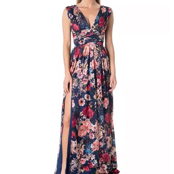 Dress the Population Floral Maxi Dress - Blue and Pink - Picture 1 of 7